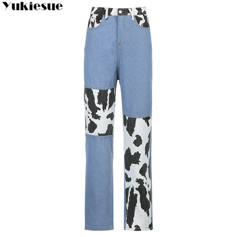 Женские джинсы женские брюки с высокой талией для женщин принтом коровы бананами