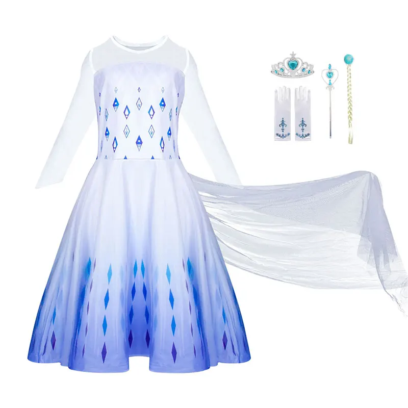 Frozen 2 Fantastic Anna Elsa Princess Dress Up White Halloween Costume Long Gown Kids Wedding Dresses Children Cosplay Clothes | Детская