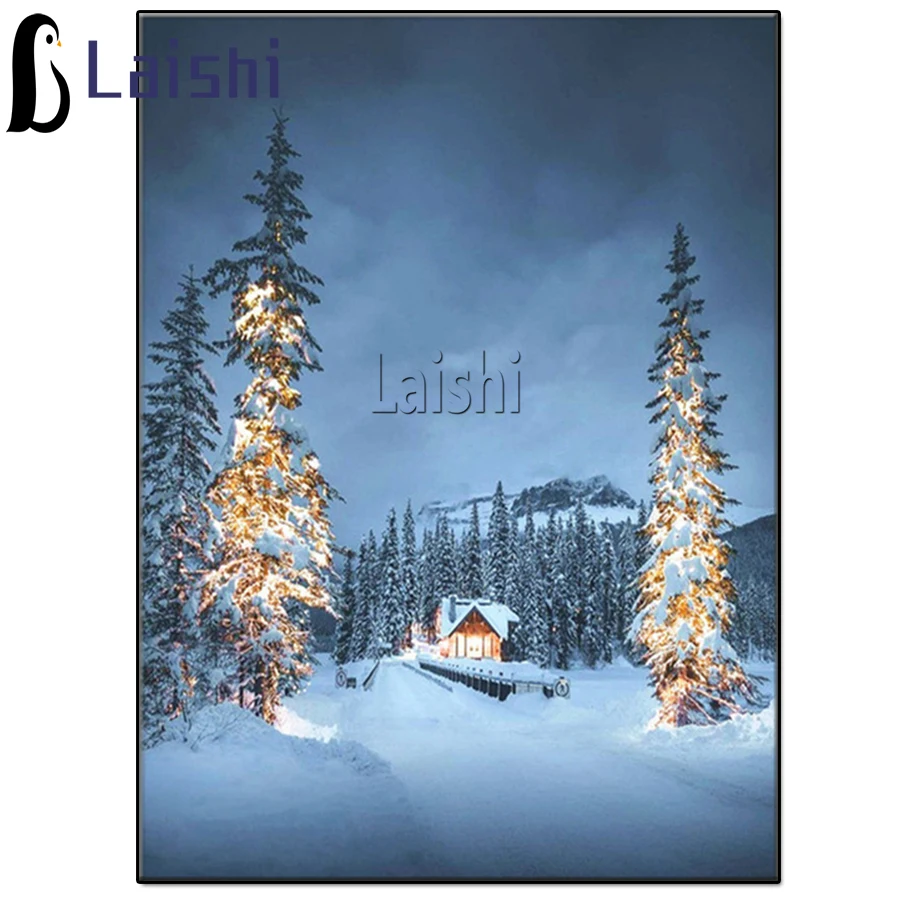 

Full Square round Diamond Painting Winter Snow House Diamond Mosaic Scenery Embroidery Picture of Rhinestones Christmas Decor