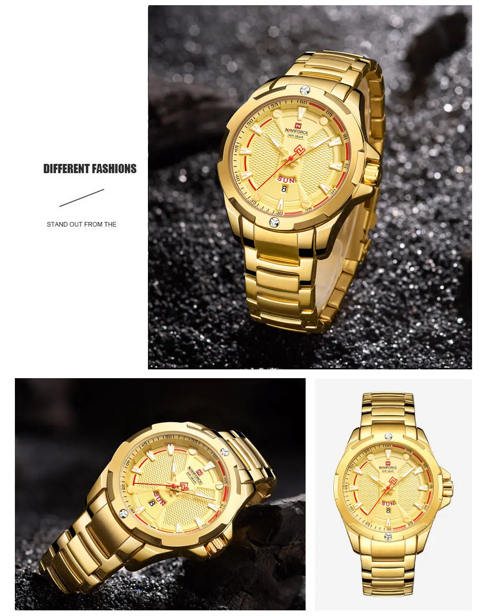 Часы NAVIFORCE мужские наручные кварцевые из нержавеющей стали брендовые Роскошные