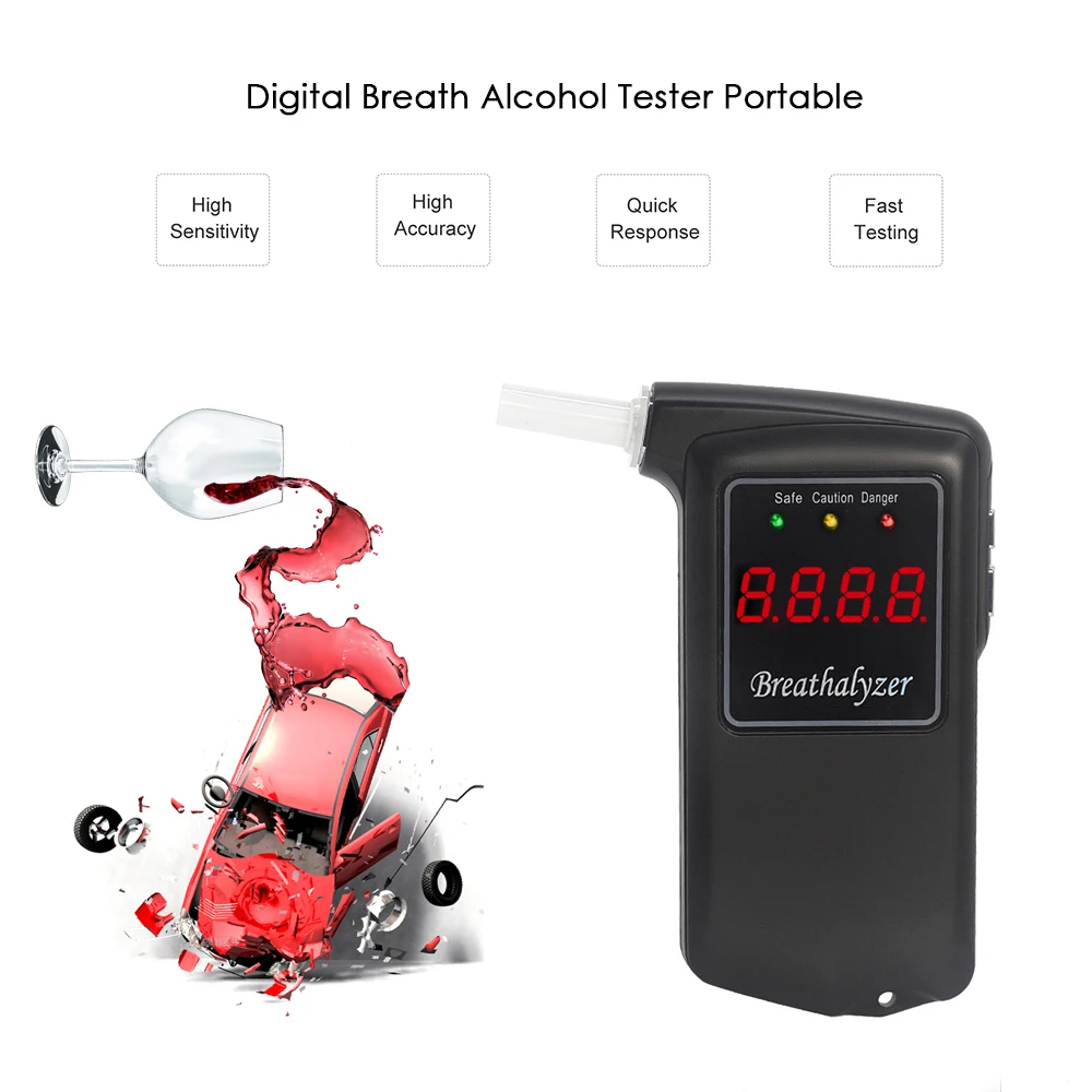 

AT-858 Portable Digital Breath Alcohol Tester Professional Breathalyzer with 10pcs Transparent Alcohol Meter Analyzer Detector