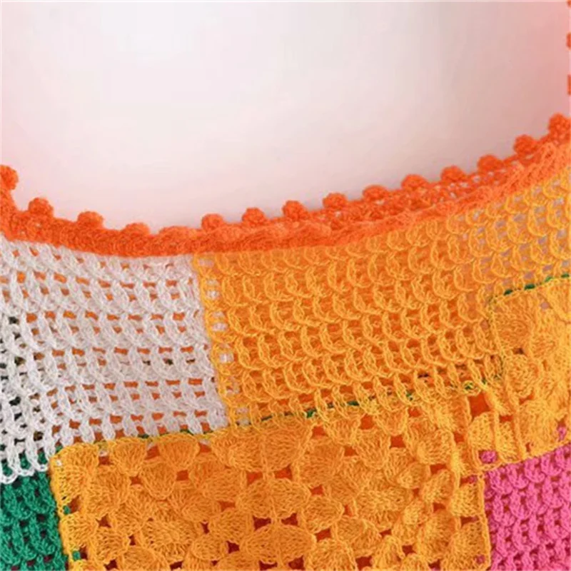 

PUWD Y2K Cute Gilrs Colorful Patchwork Sleeveless Short Tops 2021 Summer Fashion Ladies Knitted Slim Tank Vintage Women Crop Top