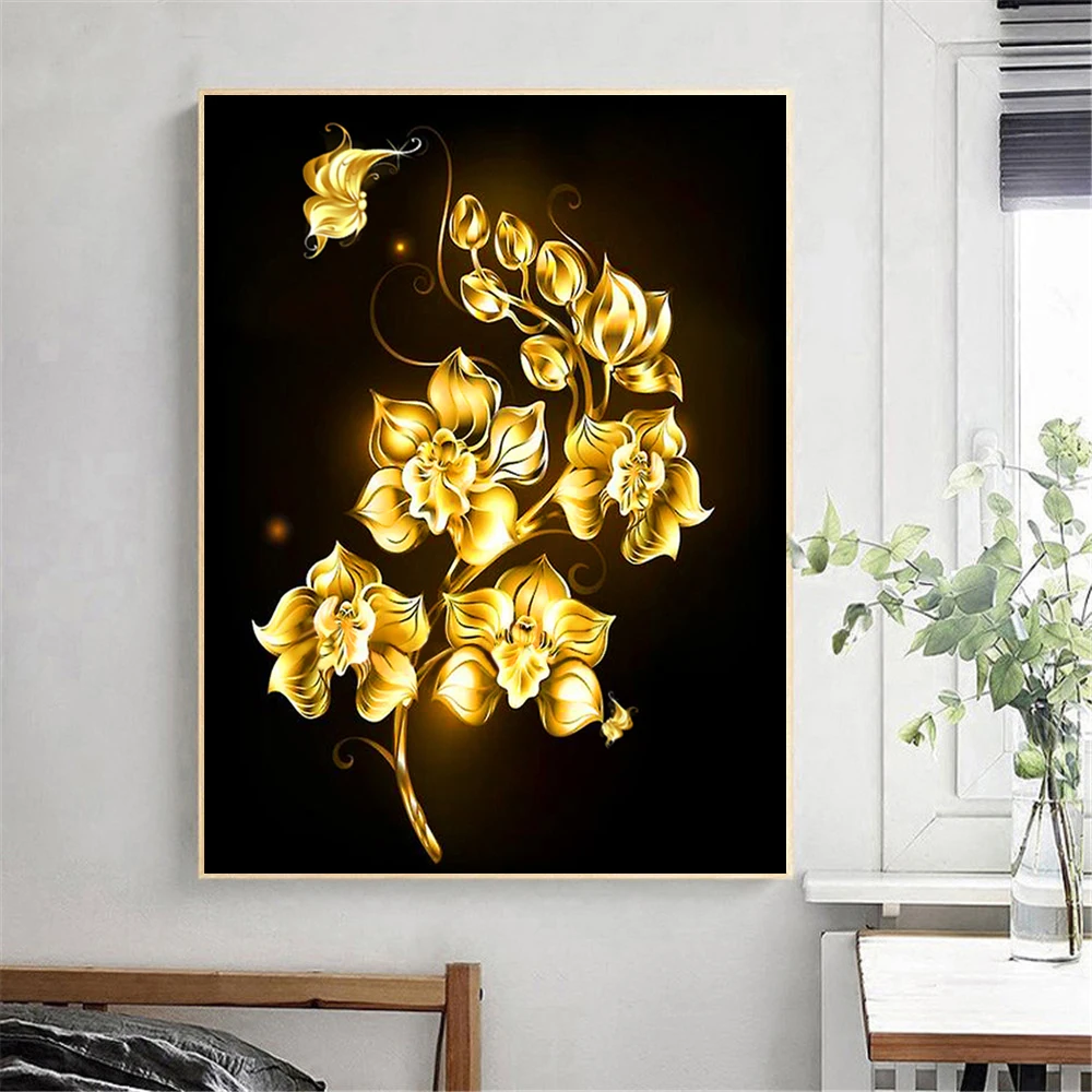 Diy 5d алмазная Картина золотой цветок круглая мозаика украшение дома вышивка узор