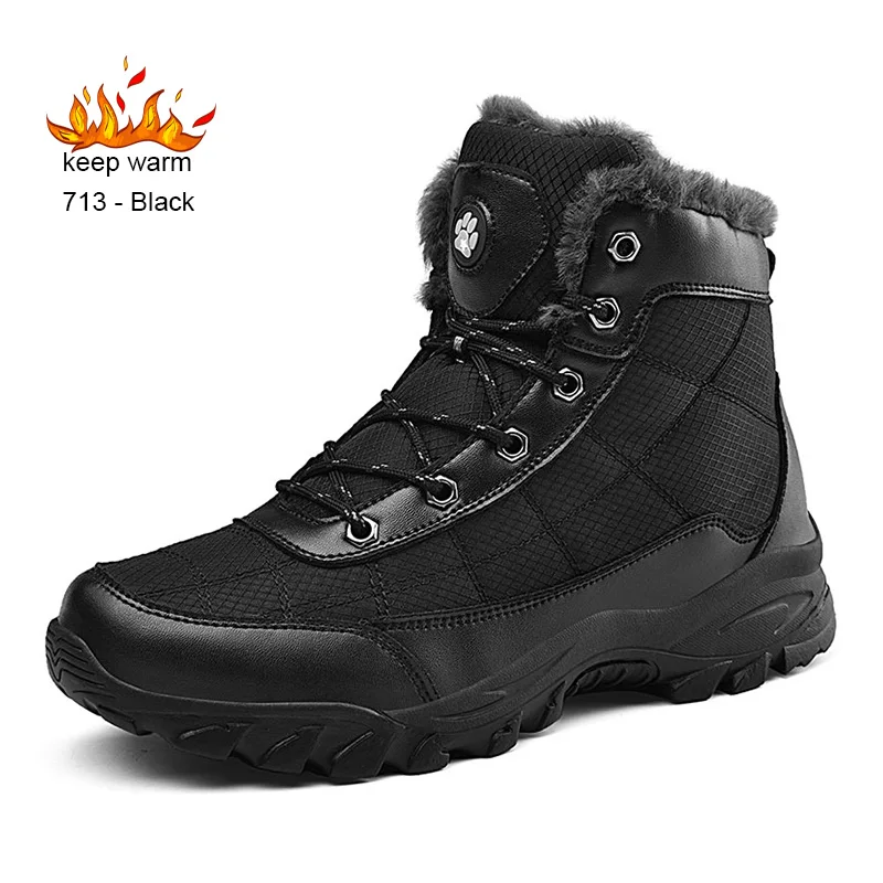 KQLZ-713-Black SUROM/зимние ботинки мужские уличные теплые Полиэстеровые туфли из PU искусственной кожи Нескользящие резиновые сапоги на толстой подошве Мужская обувь очень большого размера 39-49 - Цвет: KQLZ-713-Black
