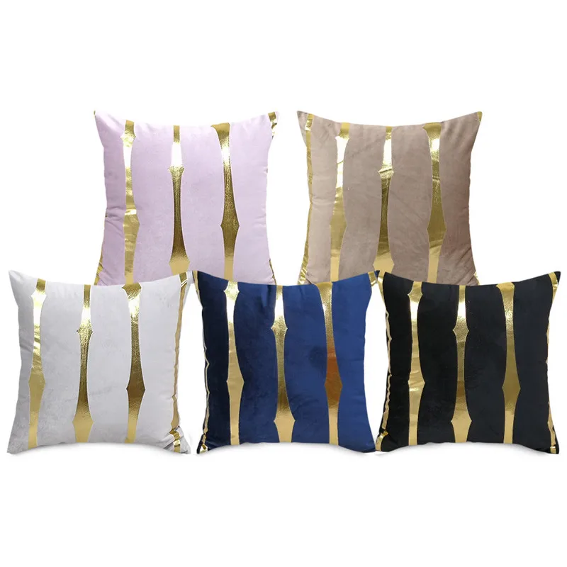Fuwatacchi Gold Foli Geometric Lines Cushion Cover Striped Velvet Pillow Covers For Home Sofa Chair Decorative Throw Pillowcases | Дом и сад