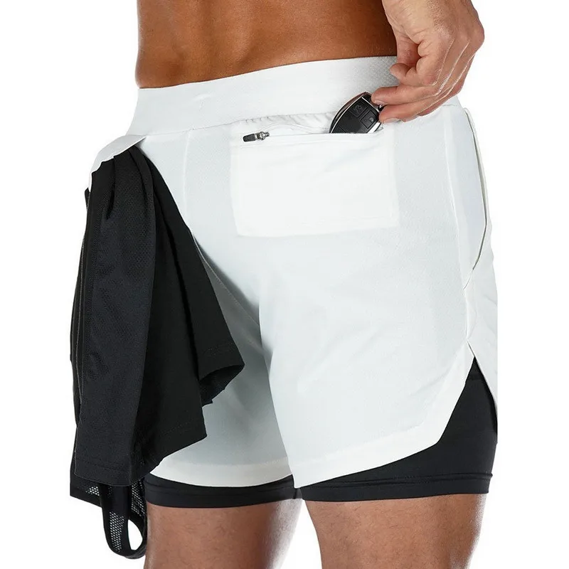 

2021 New Sport Shorts Men Double-deck Jogging Running Shorts Men 2 IN 1 Mens GYM Short Fitness Workout Short Pants Man