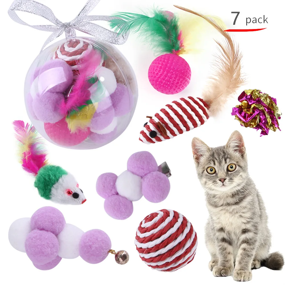 

Аксессуары для кошек, Набор подарочных мячей, набор из 7 предметов, креативные Смешные кошачьи мячи, набор разнообразных комбинированных иг...