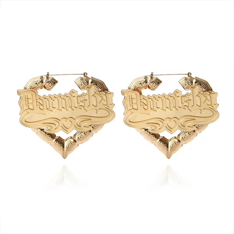 

DIY Customized Name Earrings Personalized Acrylic Earrings Hip Hop Heart Shaped Custom Big Letter Bamboo Jewelry Gift for Women