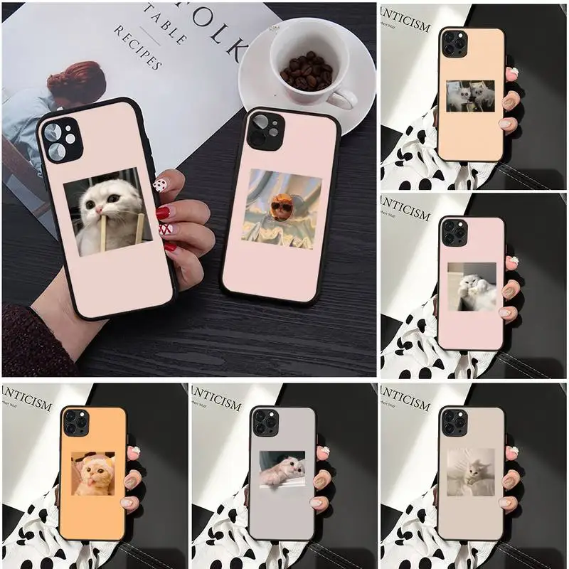 

Pink Aesthetic cute cat Phone Case Matte Transparent for iPhone 7 8 11 12 s mini pro X XS XR MAX Plus cover funda