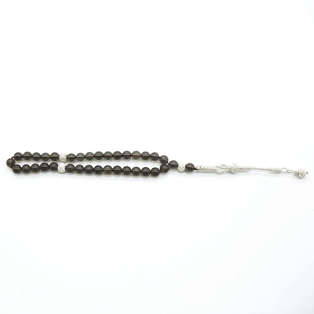 Мусульманские четки/натуральный чай кристалл(дымчатый кварц) 33 Tasbih исламский/1000 серебро кисточкой/Исламские четки/TDNS-006