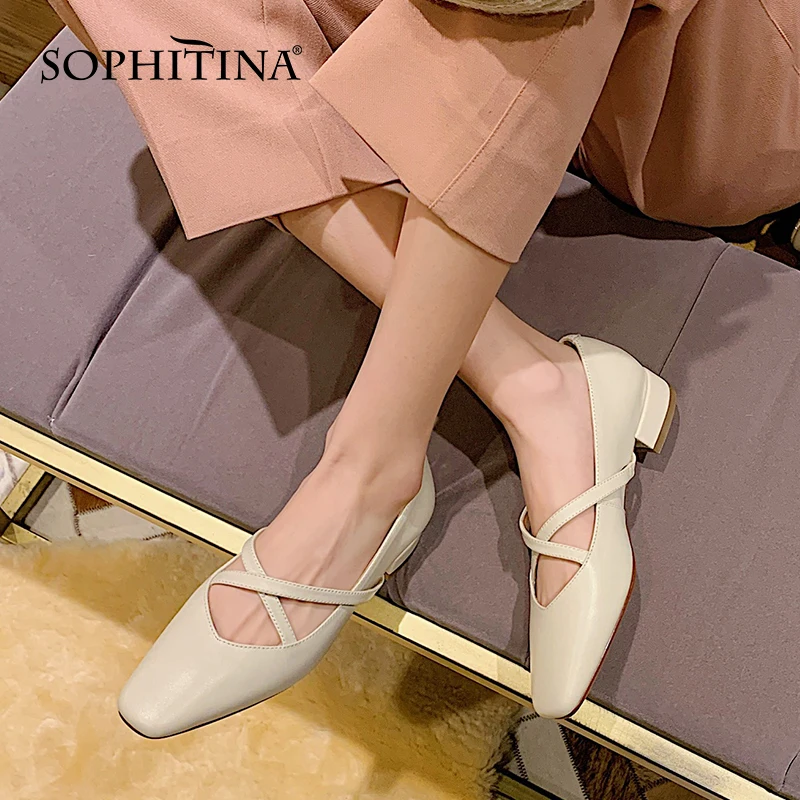 

SOPHITINA Women Ballet Flats Fashion Red Wine Genuine Leather Handmade Female Shoes Soft TPR Concise Casual Lady Shoes MO944