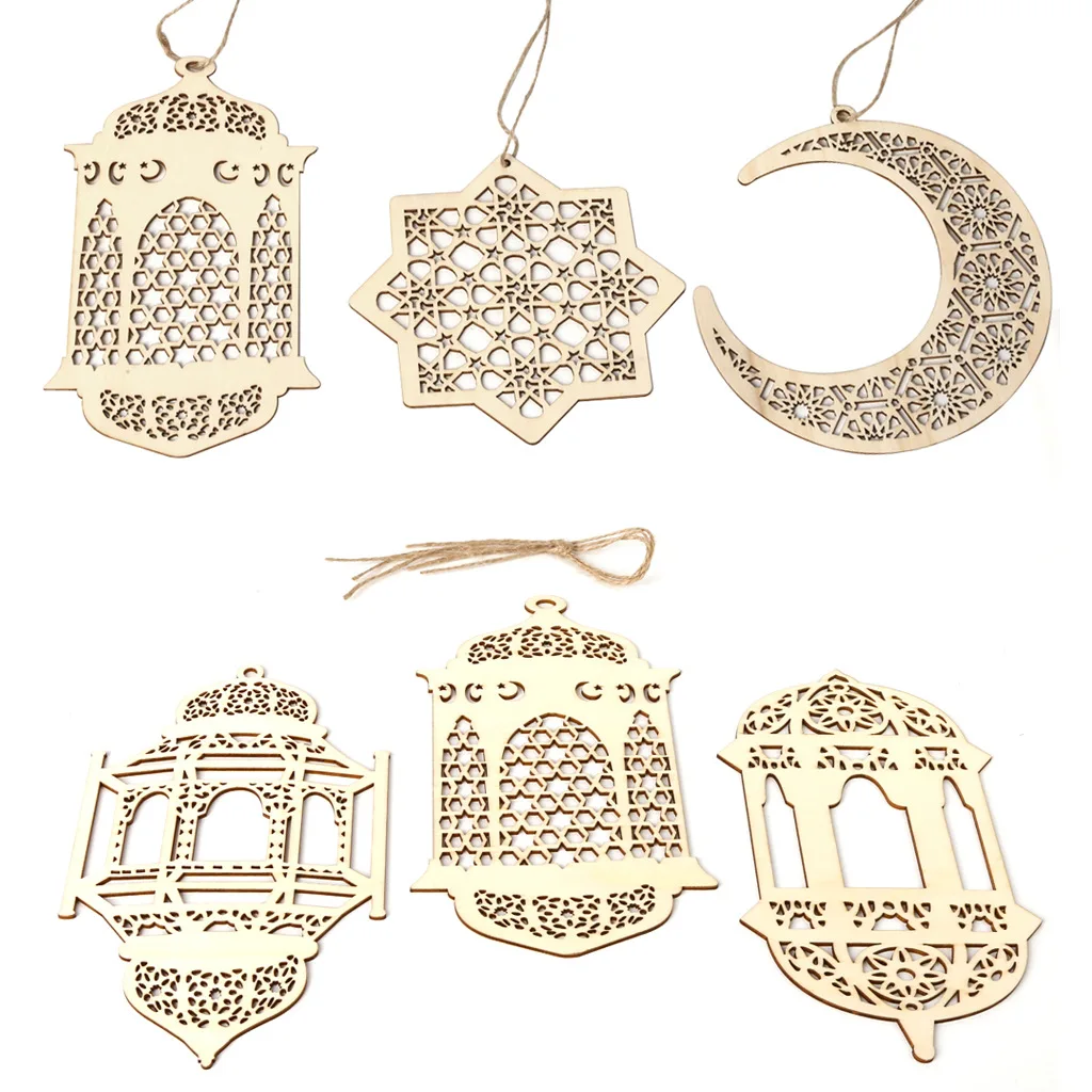 

3pcs / Set Ramadan Eid Mubarak Wood Craft Moon Plaque Decorations for Home Hanging Ornament Pendant Islam Muslim Party Supplies