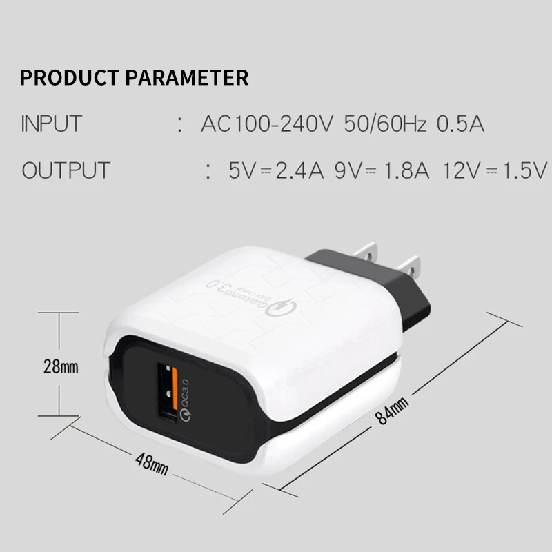 

5V3A USB charger explosion-proof EU US QC3.0 universal travel chargers for apple honor redmi meizu oppo Power Adapter