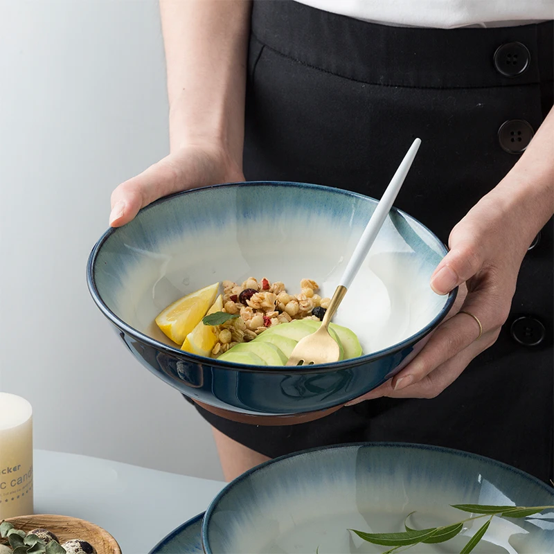 Фарфоровая чаша в ретро стиле креативная синяя керамическая миска с градиентом