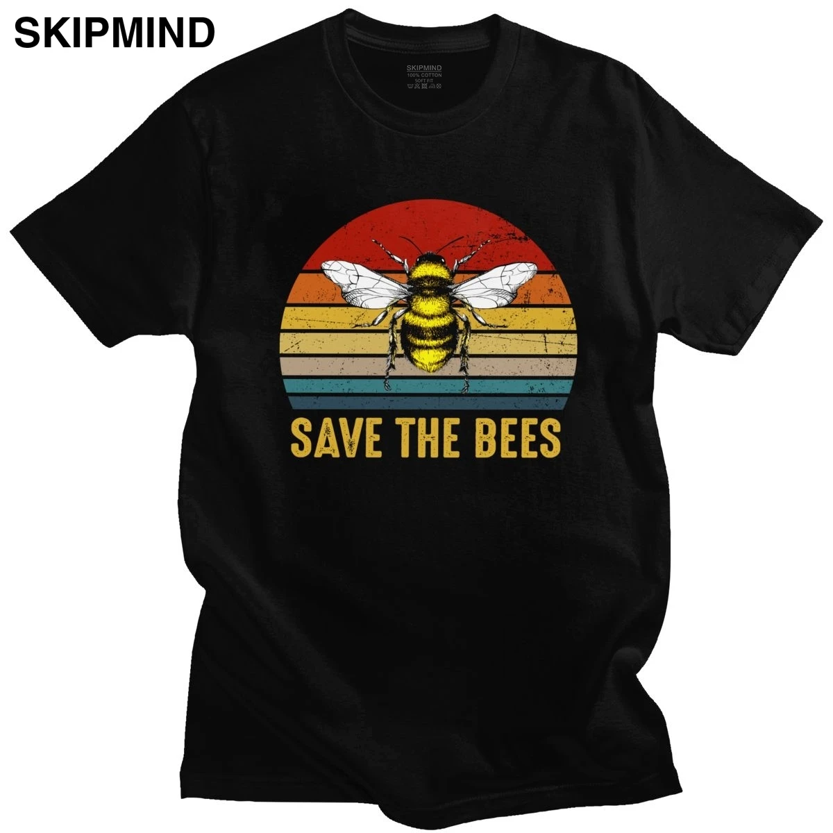 Винтажная Мужская футболка с надписью Save The Bees рубашки круглым вырезом и
