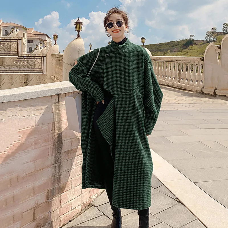 

Шерстяное пальто для женщин, новое чувство, высокая толщина, гусиная лапка, длинная, шикарная верхняя одежда, осенне-зимняя шерстяная куртка, женское манто, пальто