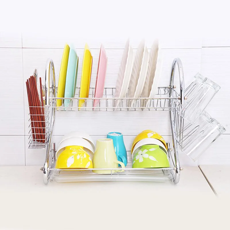 

Large Dish Drying Rack Cup Drainer 2-Tier Strainer Holder Tray Stainless Steel Kitchen Accessories HANW88