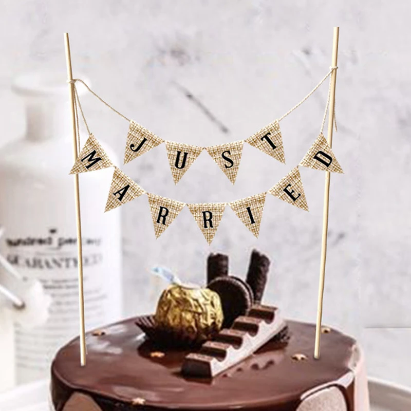 Natural Jute Banner Cake Toppers Mr Mrs Just Married Rustic Wedding Decoration Happy 1st Birthday Topper One Party Supplies | Дом и сад