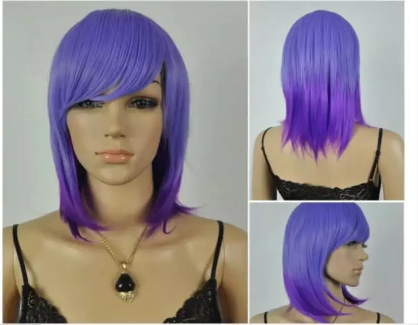 Hot heat resistant Fashion OL style short straight purple wig
