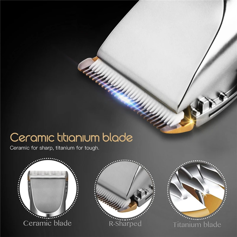 

Titanium Ceramic Electric Hair Clipper Professional Barber Length Adjustable Hair Trimmer Men Kids Hair Cutting Machine 4 Combs