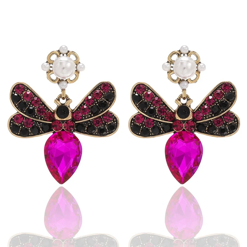 

Match-Right Boho Spider Bee Crystal Earrings for Women Statement Big Korean Drop Earrings Pendant Insect Female Jewelry SP1035