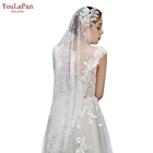 Фата свадебная YouLaPan V01, королевская жемчужная вуаль для невесты, 1 ярусная Фата, Металлический Гребень для свадебных украшений, цвет слоновой кости, белый