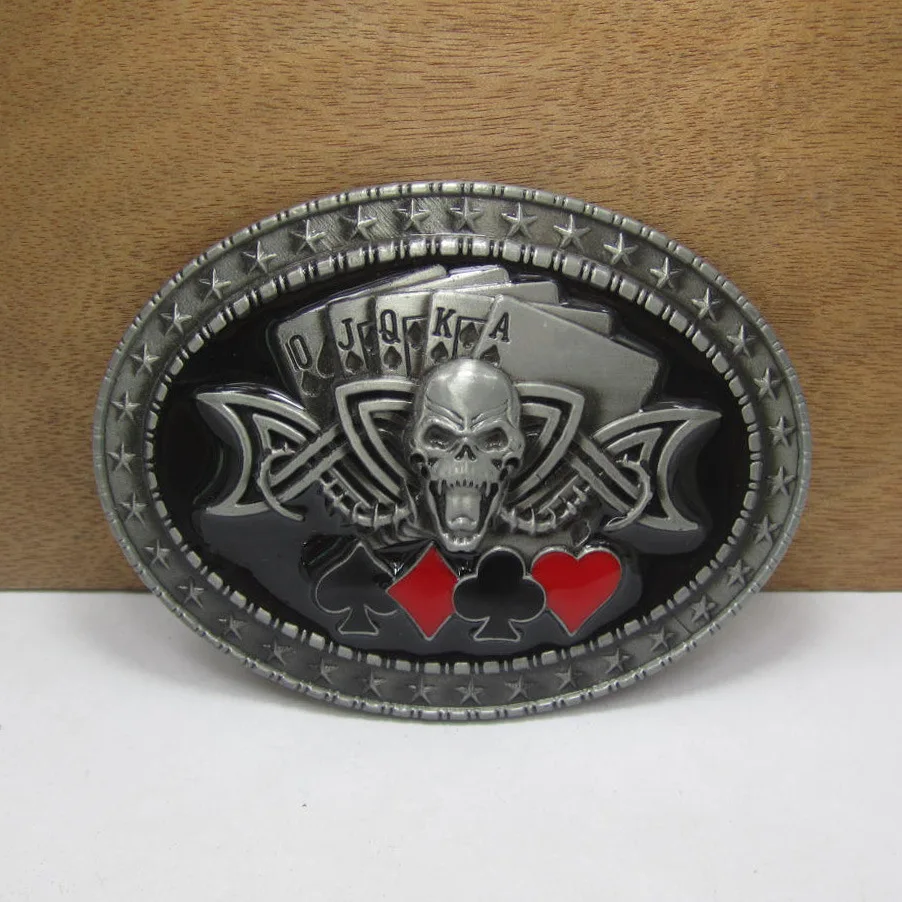 Lucky Gambling Skull Belt Buckle Men's Clothing Accessories Suit 4cm Cool Oval Punk Rock Leather Crafts Waist Ceinture | Дом и сад