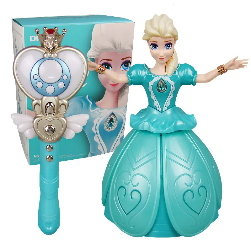 Frozen Infrared Remote Control Princess Elsa Anna Toy With Wings Action Figure Rotating Dance Projection Light Music Doll