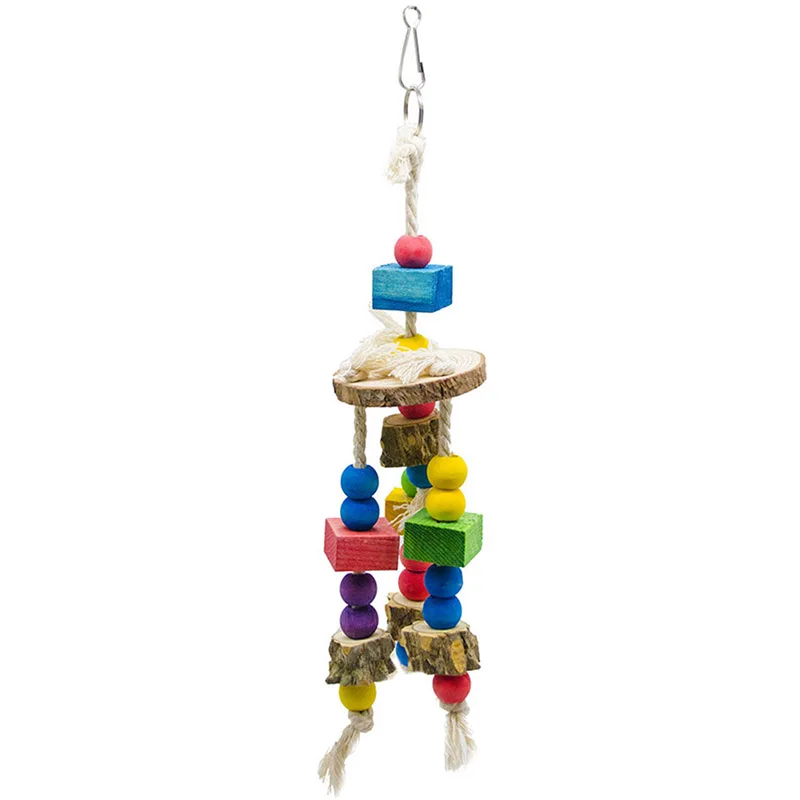 

Bird Chewing Toy Natural Wood Blocks Bird Hanging Rope Parrot Climbing Toy Parrot Bite Training Toy Bird Accessories Legendog