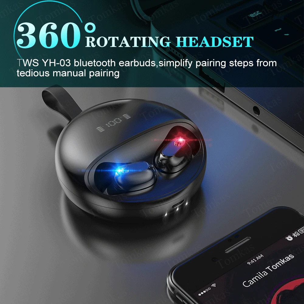 Беспроводные Bluetooth наушники TWS беспроводные с микрофоном и поворотом на 360
