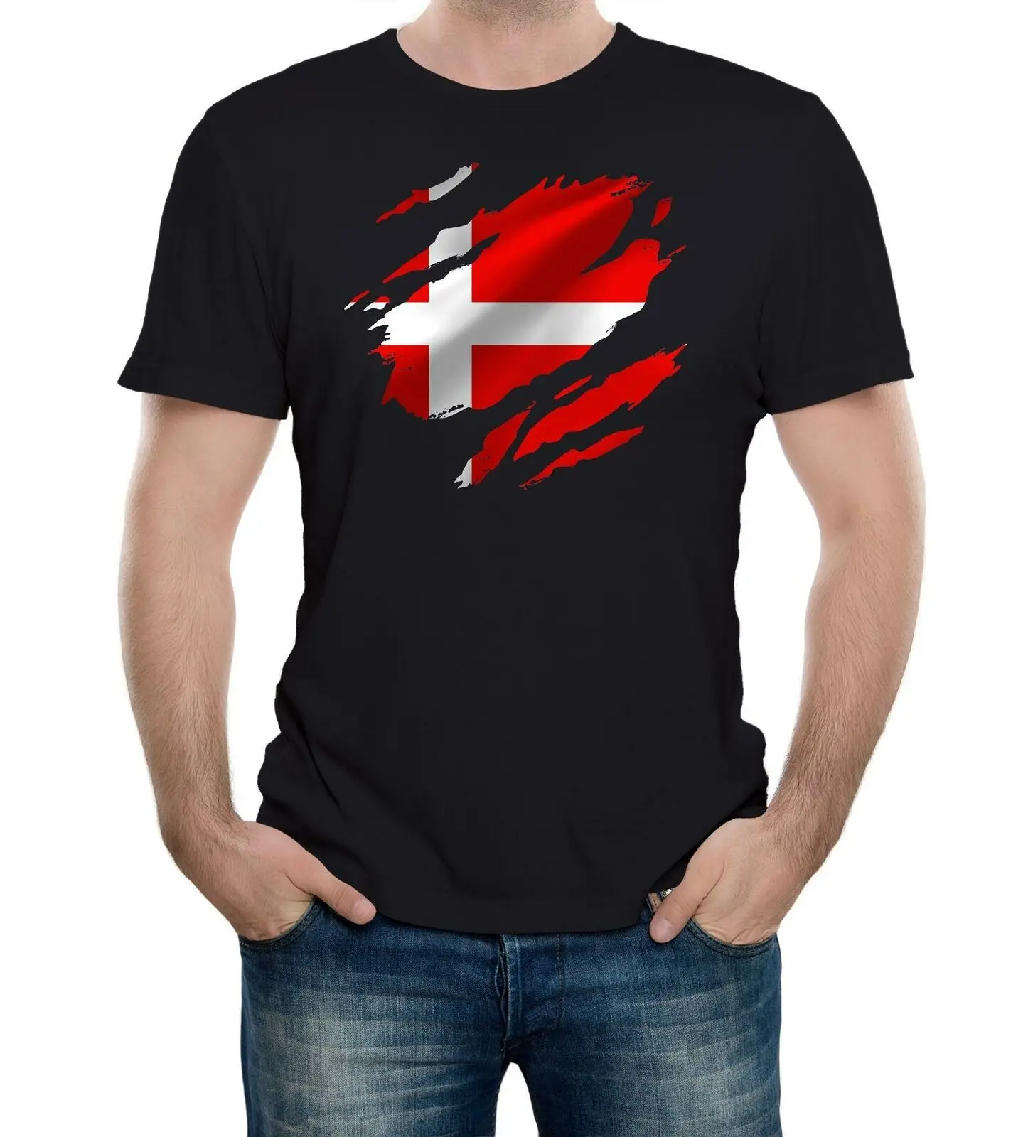 Herren zerrissene Дания Flagge футболка Geschenk | Мужская одежда