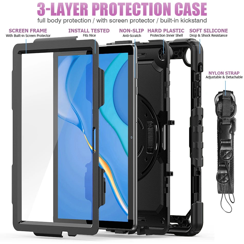 Silicone Case for Huawei Matepad T10 Shockproof Cover Matepad T10S Kids Case with Shoulder Strap Pencil Slot+Screen Protector enlarge