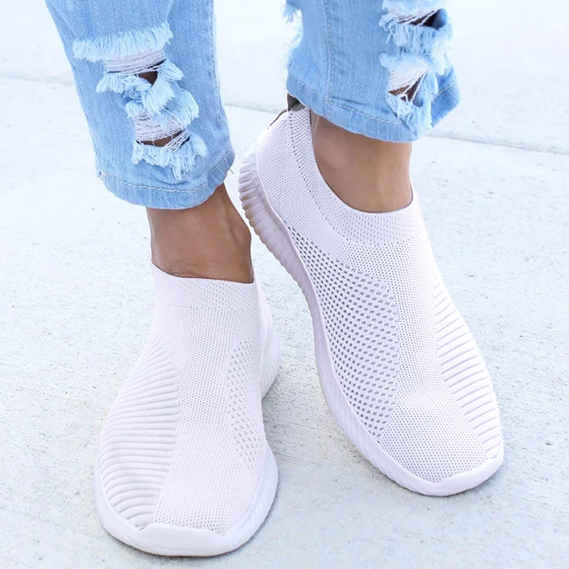 

Women White Sneakers Female knitted Vulcanized Shoes Casual Slip On Flats Ladies Sock Shoes Trainers Summer Tenis Feminino 2022