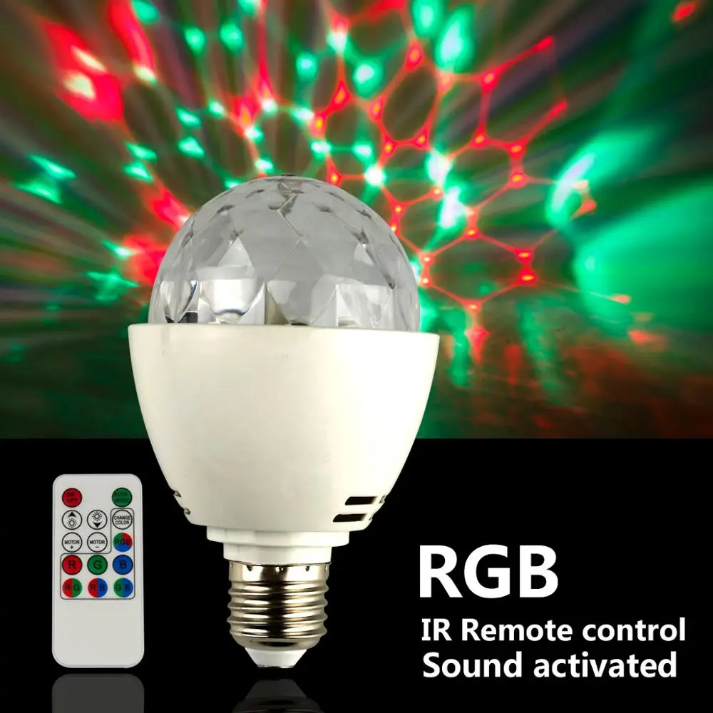 E27 Светодиодный светильник для дискотеки вращающаяся цветная лампа RGB