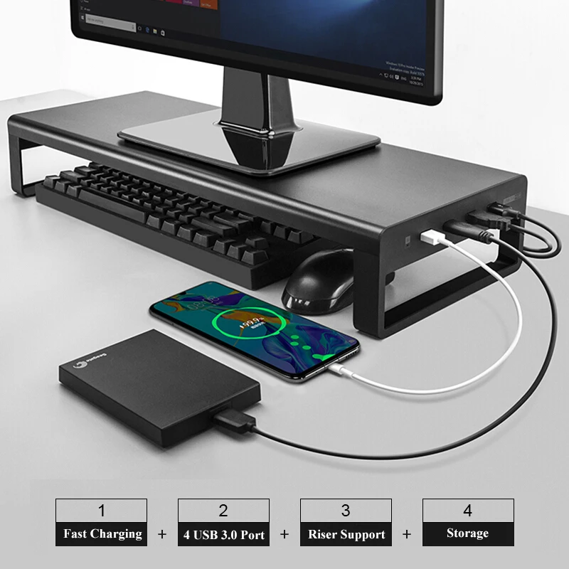 

Настольная подставка для монитора с поддержкой USB 3,0, Беспроводная зарядка, передача данных, клавиатура, мышь