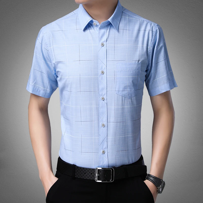 Мужская хлопковая приталенная рубашка BROWON повседневная однобортная в клетку с