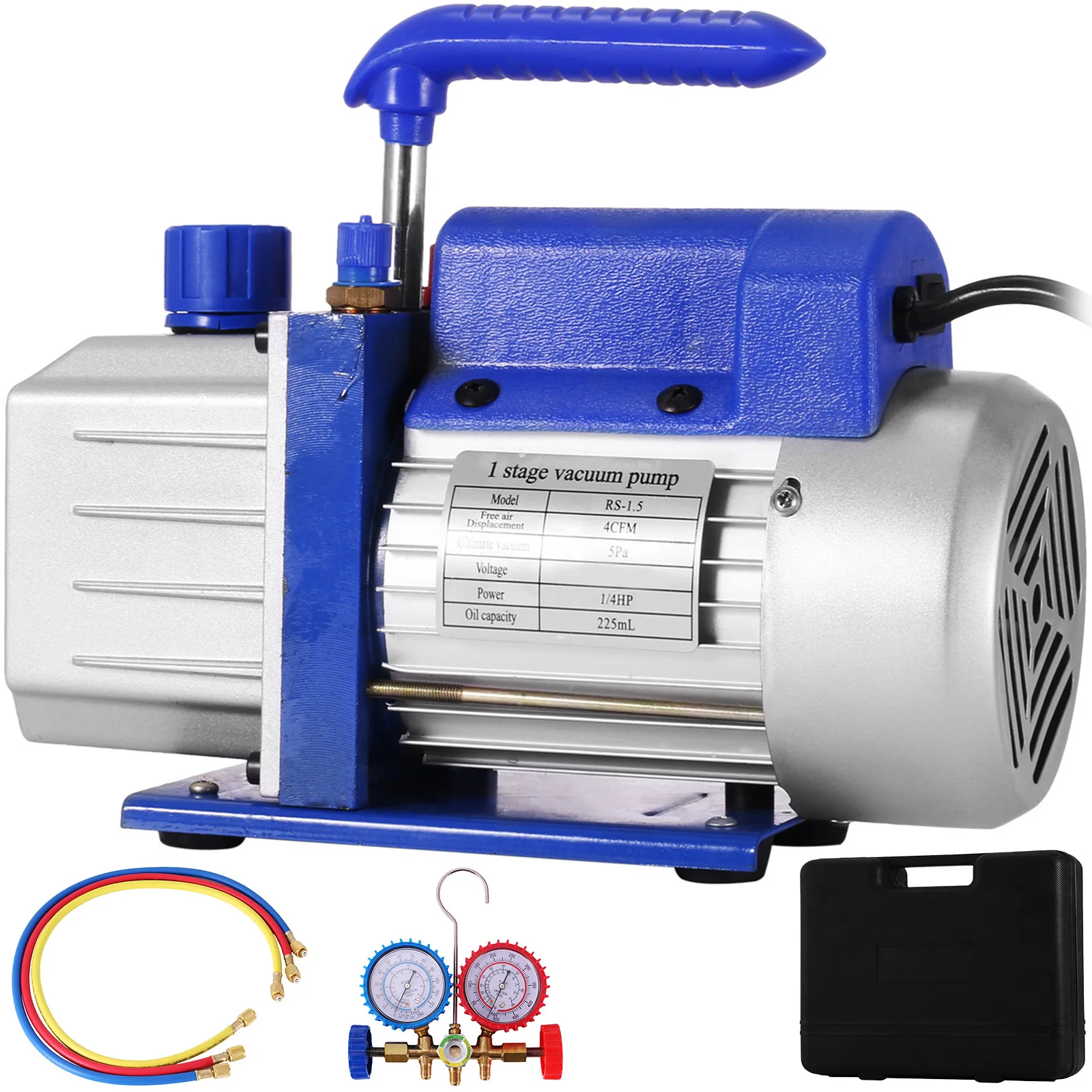 VEVOR 4CFM 1/3HP вакуумный насос для охлаждения + 4 клапана манометра R134A R22 R12 AC