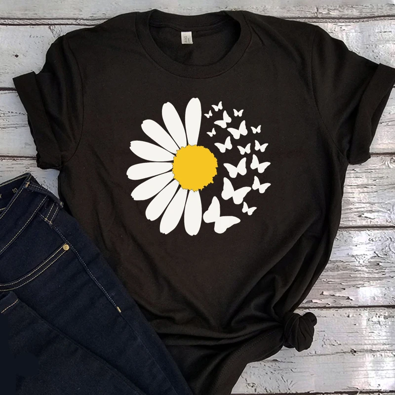 Подсолнечника бабочка &quotNever Give Up&quot футболки с принтом женская футболка