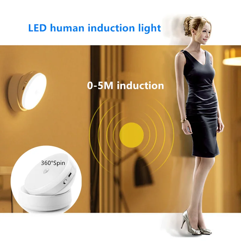 360 ° rotating human induction lamp USB rechargeable battery toilet cabinet novelty LED energy-saving night light | Лампы и освещение