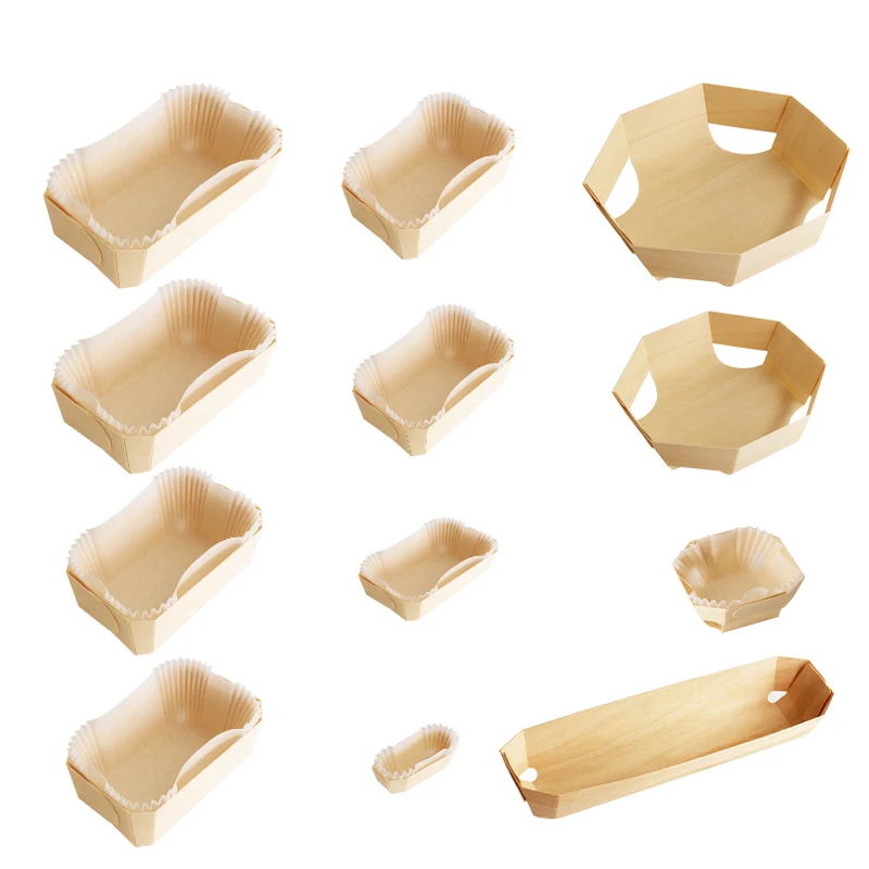 Bandeja de papel para alimentos, bandeja de madera desechable para embalaje de pasteles, Pan, hornear y ensaladas-2