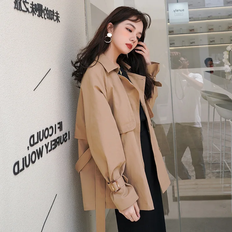 

Short Windbreaker Coat Women's 2021 Spring Autumn Single Breasted New Korean Fashion Original Sufeng Loose Womens Trench Coat