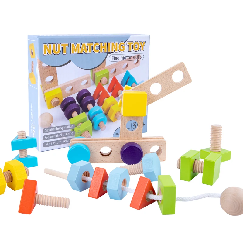 Juguetes de madera Montessori para ni&ntilde;os, combinaci&oacute;n de tornillos de Color, juego de creaci&oacute;n, ayuda a la educaci&oacute;n temprana, imaginaci&oacute;n, habilidad pr&aacute;ctica-5