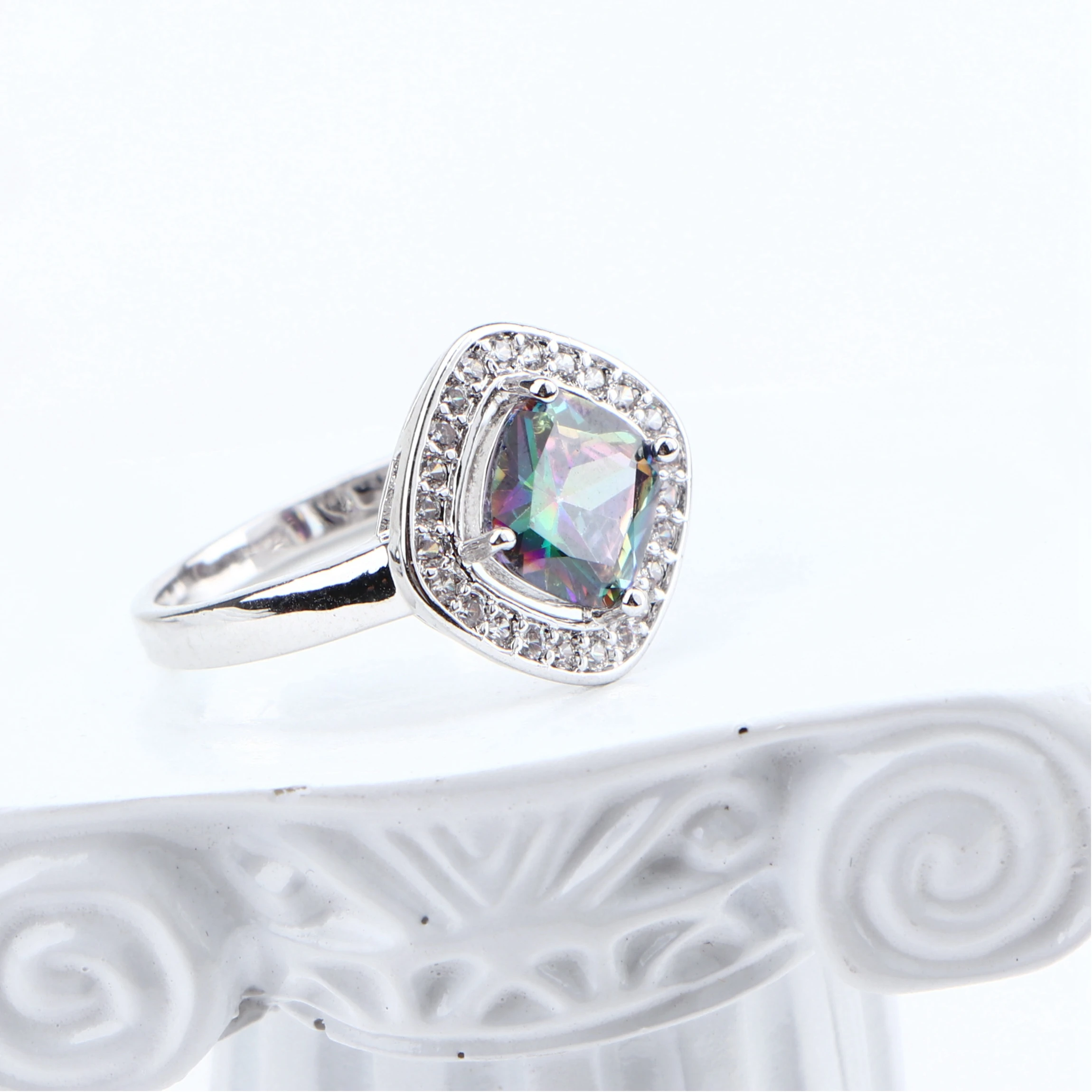 Rainbow Cubic Zirconia Bridal Jewelry Sets Silver 925 Women Costume Wedding Pendant Bracelet Rings Earrings Necklace Set | Украшения и