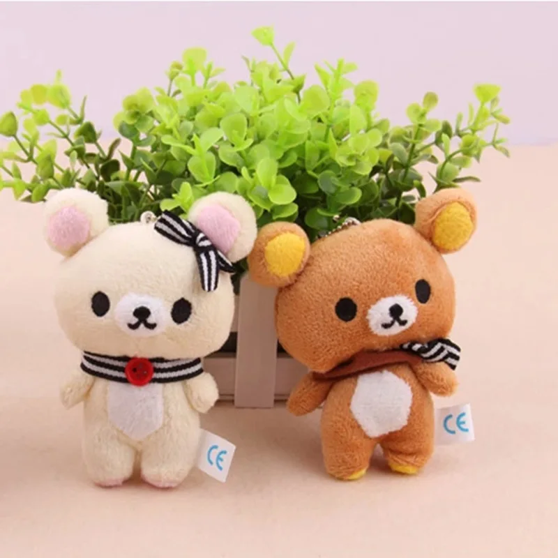 

1 pçs kawaii em pé 11cm amante rilakkuma urso de pelúcia brinquedo recheado, boneca figura macia, chaveiro design pingente