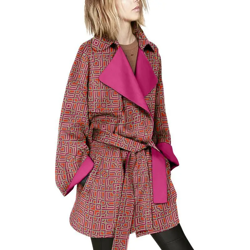 

Spring new fashion large size loose coat women's foreign style suit collar suit coat lace up top