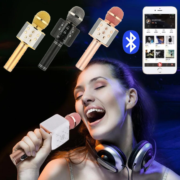 Портативный караоке ПК Смартфоны микрофон Bluetooth алюминиевый сплав ручной партии