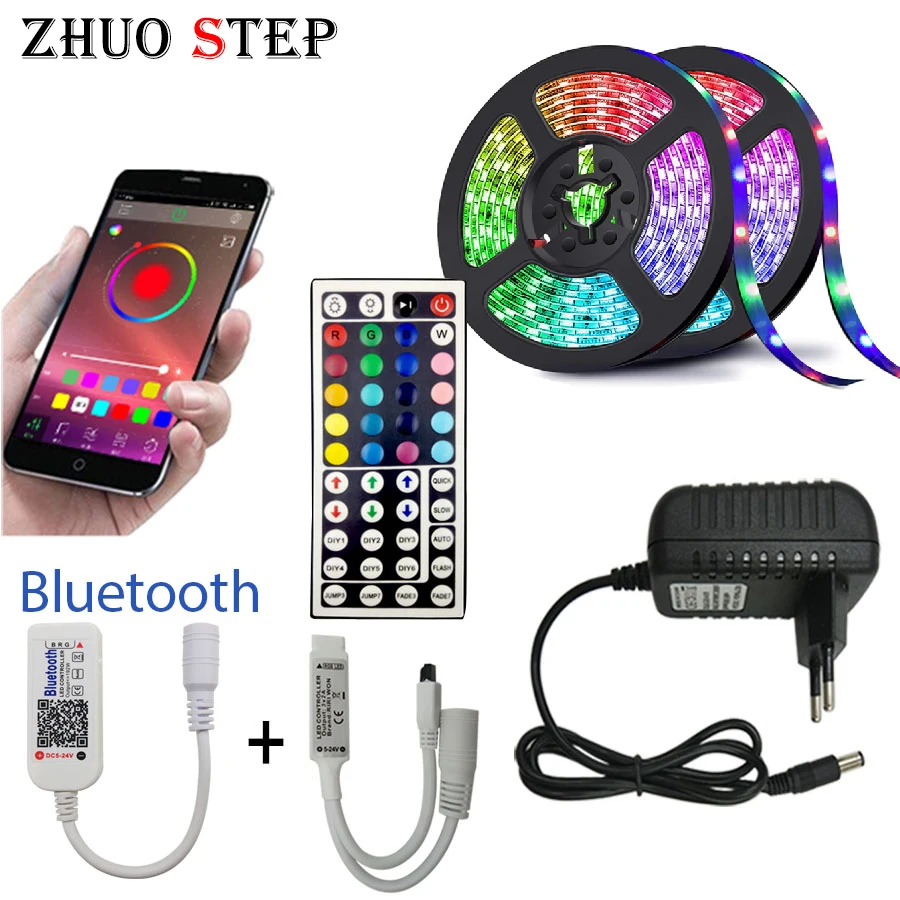 Светодиодная лента освещения Bluetooth RGB 5050 10 м 15 SMD гибкая Fita Tape Diode DC 12 В адаптер