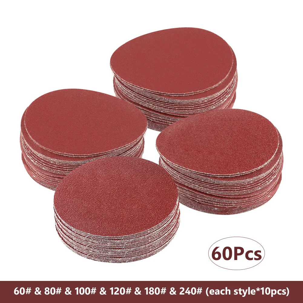 60Pcs 60/70/100 шт 5 дюймов 125 мм песок Бумага задняя панель с эффектом для шлифовальный станок красный круглый шлифовальный бумажный диск песка листы зернистость 60-2000 на застежке-липучке диск - Цвет: 60Pcs