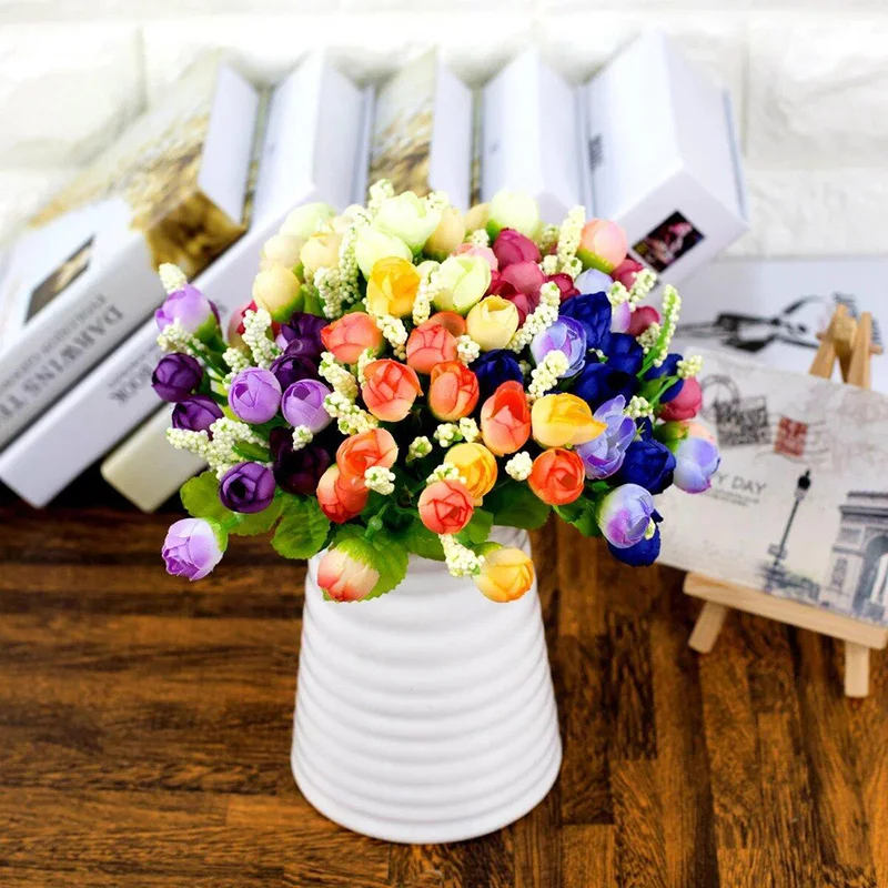 15 голов/букет Осенние маленькие бутоны розы искусственные цветы шелковые роза