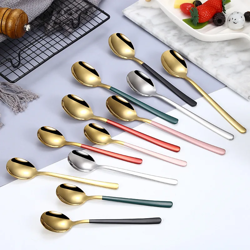 

Stainless Steel Spoon Korean Long Handle Spoon Creative Dessert Coffee Spoon Household Spoon Restaurant Honey Spoon Serving
